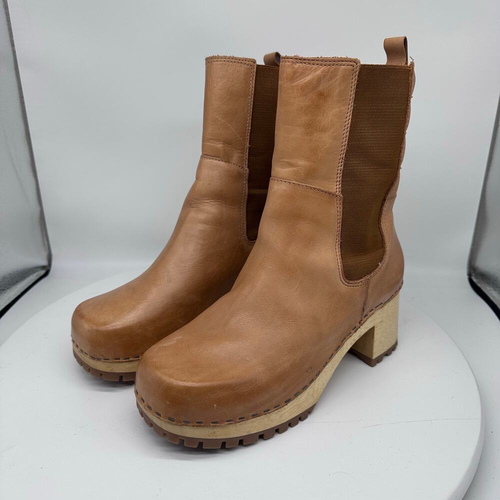 Mia Clogs Justina Pull On Platform Leather Ankle Tan Boots Womens Size 9 - Picture 2 of 15